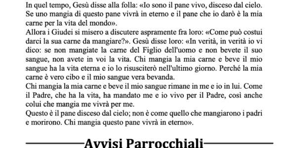 Avvisi della settimana – 18 Agosto 2024