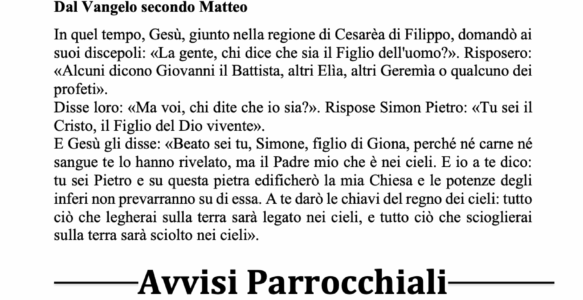 Avvisi della settimana – 29 Giugno 2025