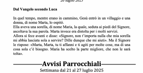 Avvisi della settimana – 27  Luglio 2025