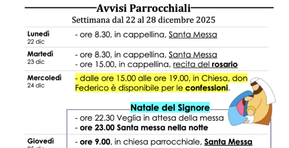 Avvisi della settimana – 21 DICEMBRE 2025