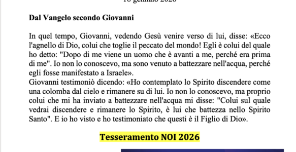 Avvisi della settimana – 18 GENNAIO 2026