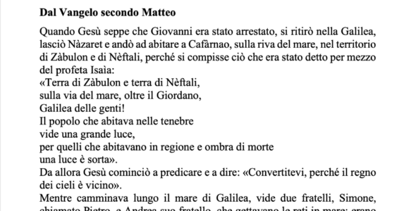 Avvisi della settimana – 25 GENNAIO 2026