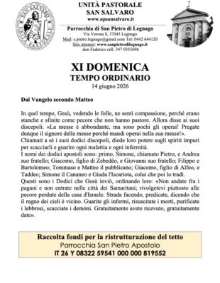 Anteprima avvisi parrocchiali della settimana dell'11 giugno 2026