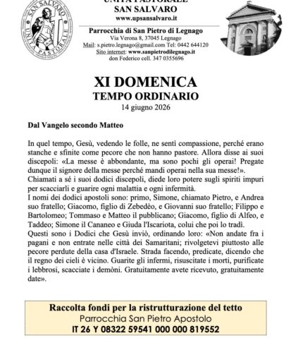 Anteprima avvisi parrocchiali della settimana dell'11 giugno 2026
