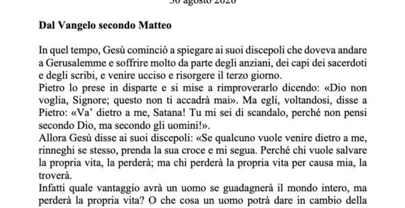 Avvisi della settimana – 30 Agosto 2026