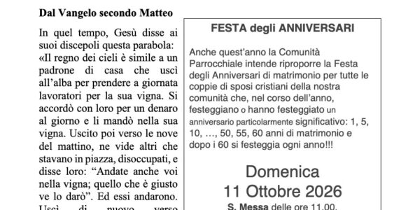 Avvisi della settimana – 20 Settembre 2026